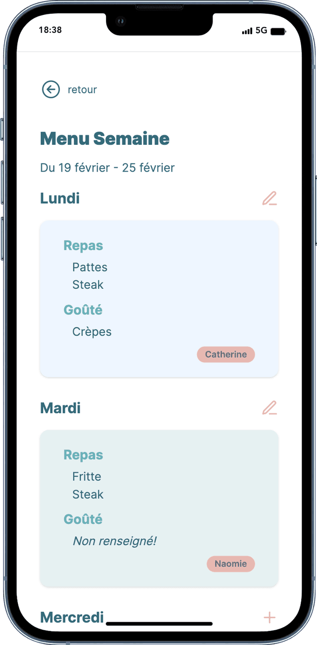 Famyloo application solution de gestion familiale Menu semaine d'une application de liste de course et de recette